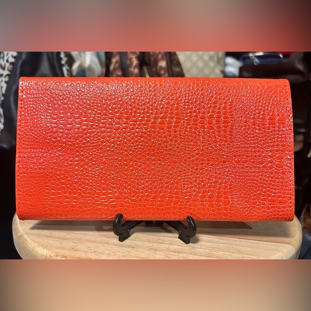 Tangerine Orange Vegan Leather & Velvet Jewelry Accessory Cosmo Wallet Pouch NEW - Picture 2 of 9